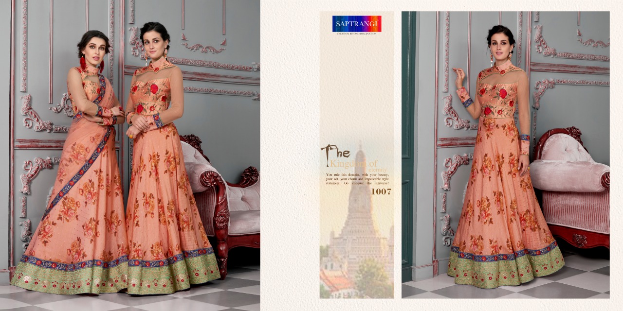 Rose Collection By Saptarangi 1001 To 1007 Series Indian Traditional Beautiful Stylish Designer Heavy Embroidered Party Wear Pure Modal Silk Digital Printed Lehengas At Wholesale Price
