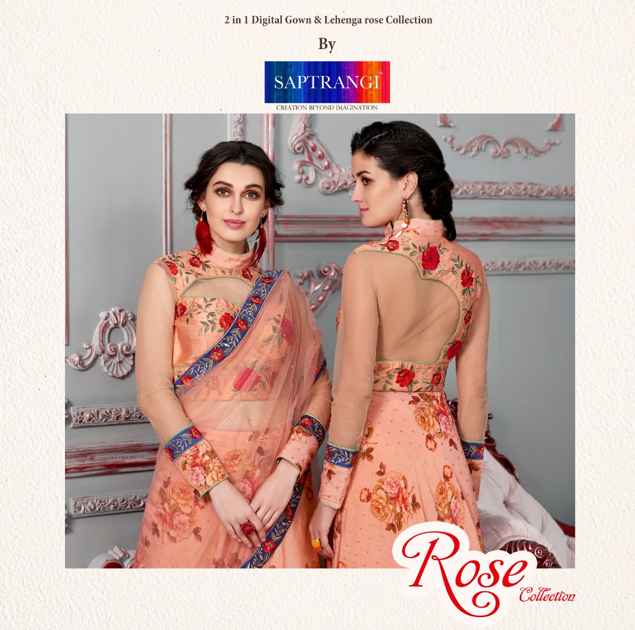 Rose Collection By Saptarangi 1001 To 1007 Series Indian Traditional Beautiful Stylish Designer Heavy Embroidered Party Wear Pure Modal Silk Digital Printed Lehengas At Wholesale Price