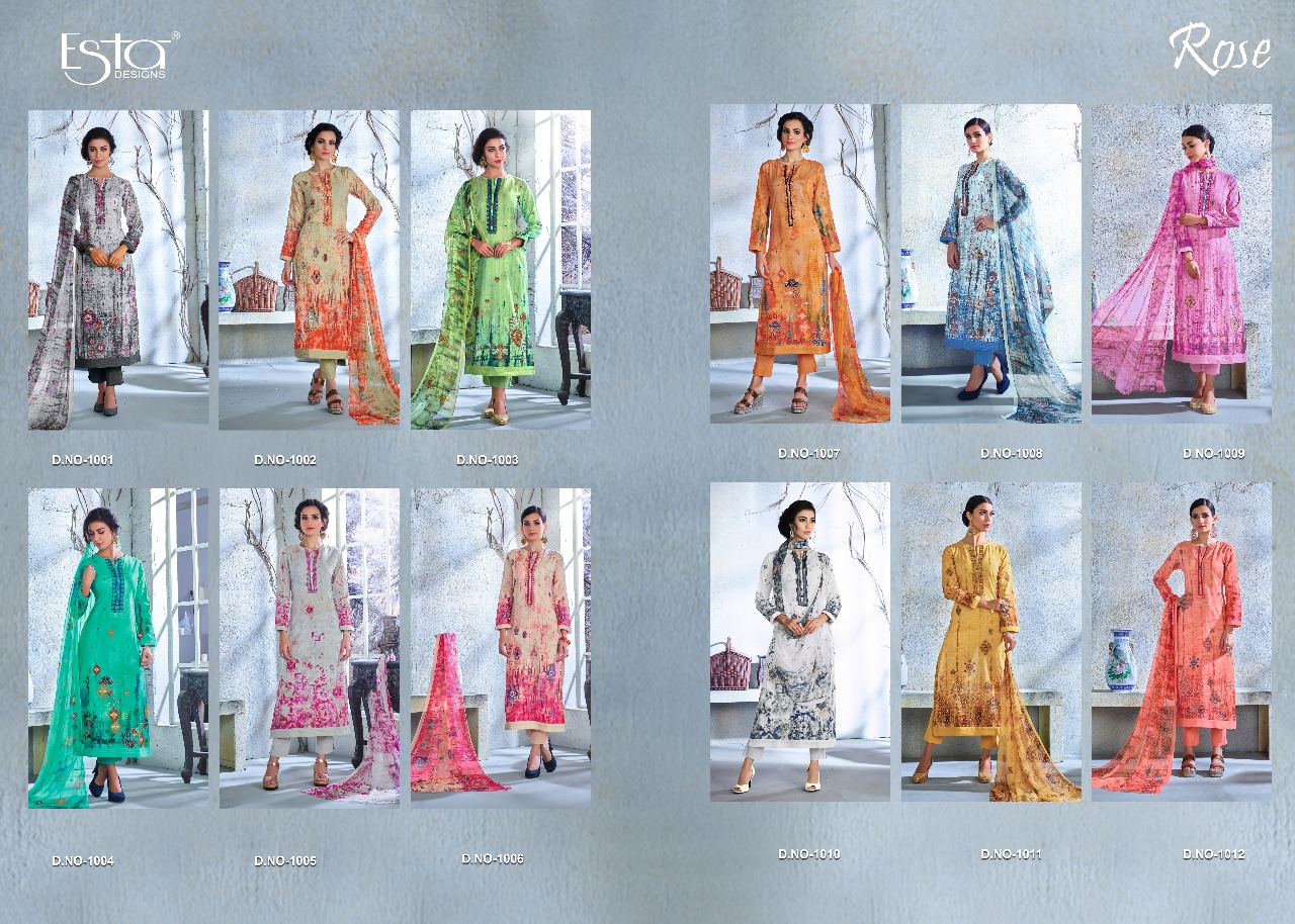 Rose By Esta Design 1001 To 1012 Series Suits Beautiful Stylish Fancy Colorful Designer Party Wear & Ethnic Wear Cotton Cambric Printed With Embroidery Dresses At Wholesale Price