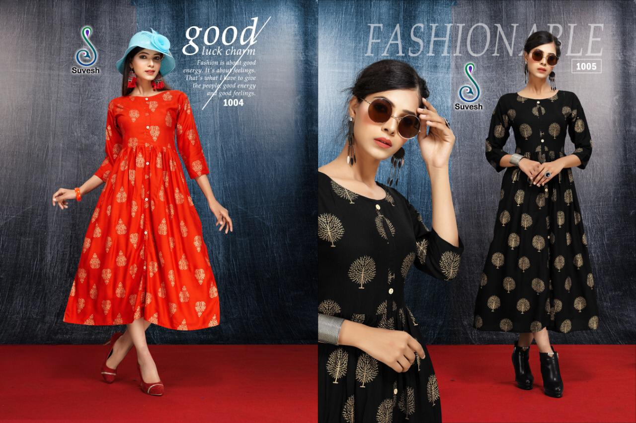 Rose By Suvesh 1001 To 1008 Series Beautiful Colorful Stylish Fancy Casual Wear & Ethnic Wear & Ready To Wear Rayon Printed Kurtis At Wholesale Price