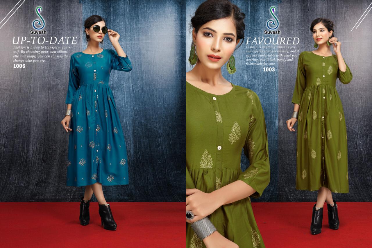 Rose By Suvesh 1001 To 1008 Series Beautiful Colorful Stylish Fancy Casual Wear & Ethnic Wear & Ready To Wear Rayon Printed Kurtis At Wholesale Price