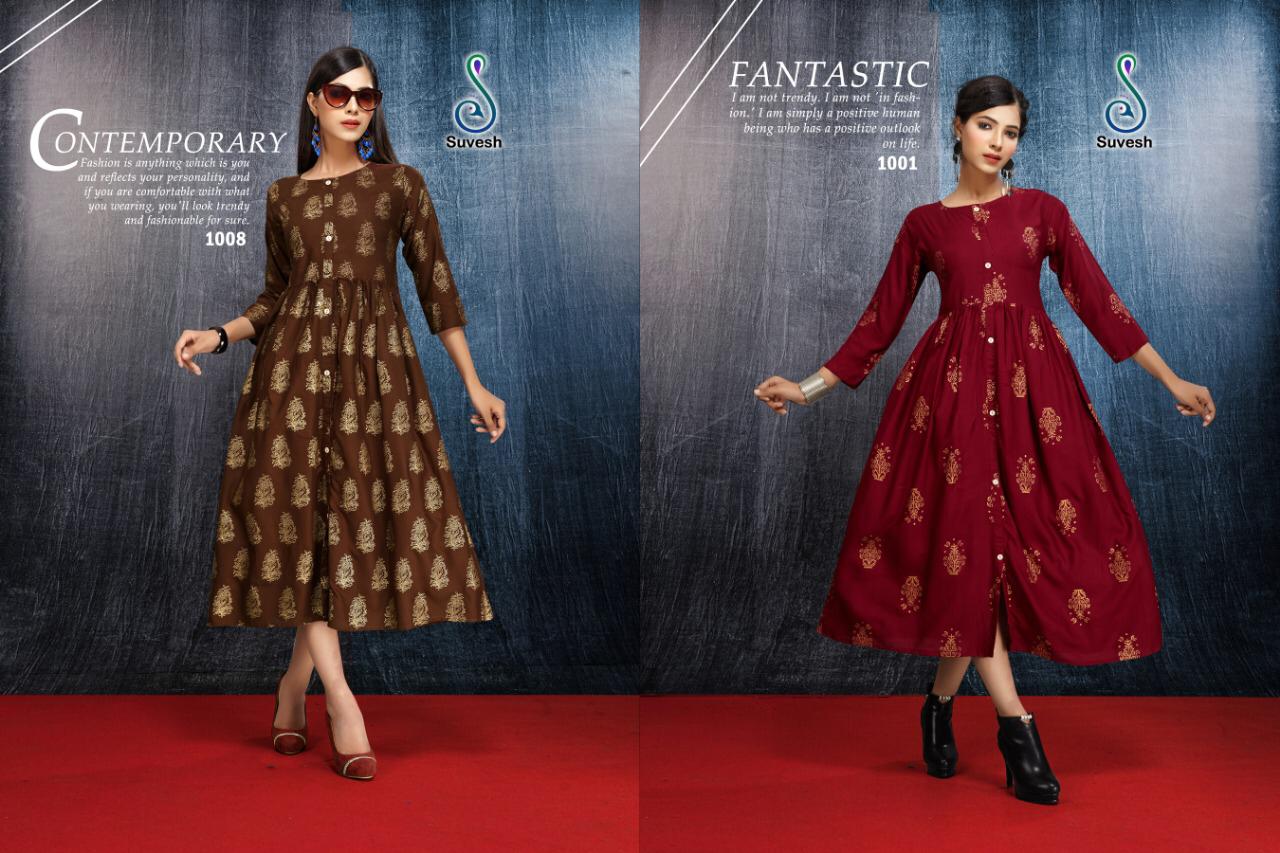 Rose By Suvesh 1001 To 1008 Series Beautiful Colorful Stylish Fancy Casual Wear & Ethnic Wear & Ready To Wear Rayon Printed Kurtis At Wholesale Price