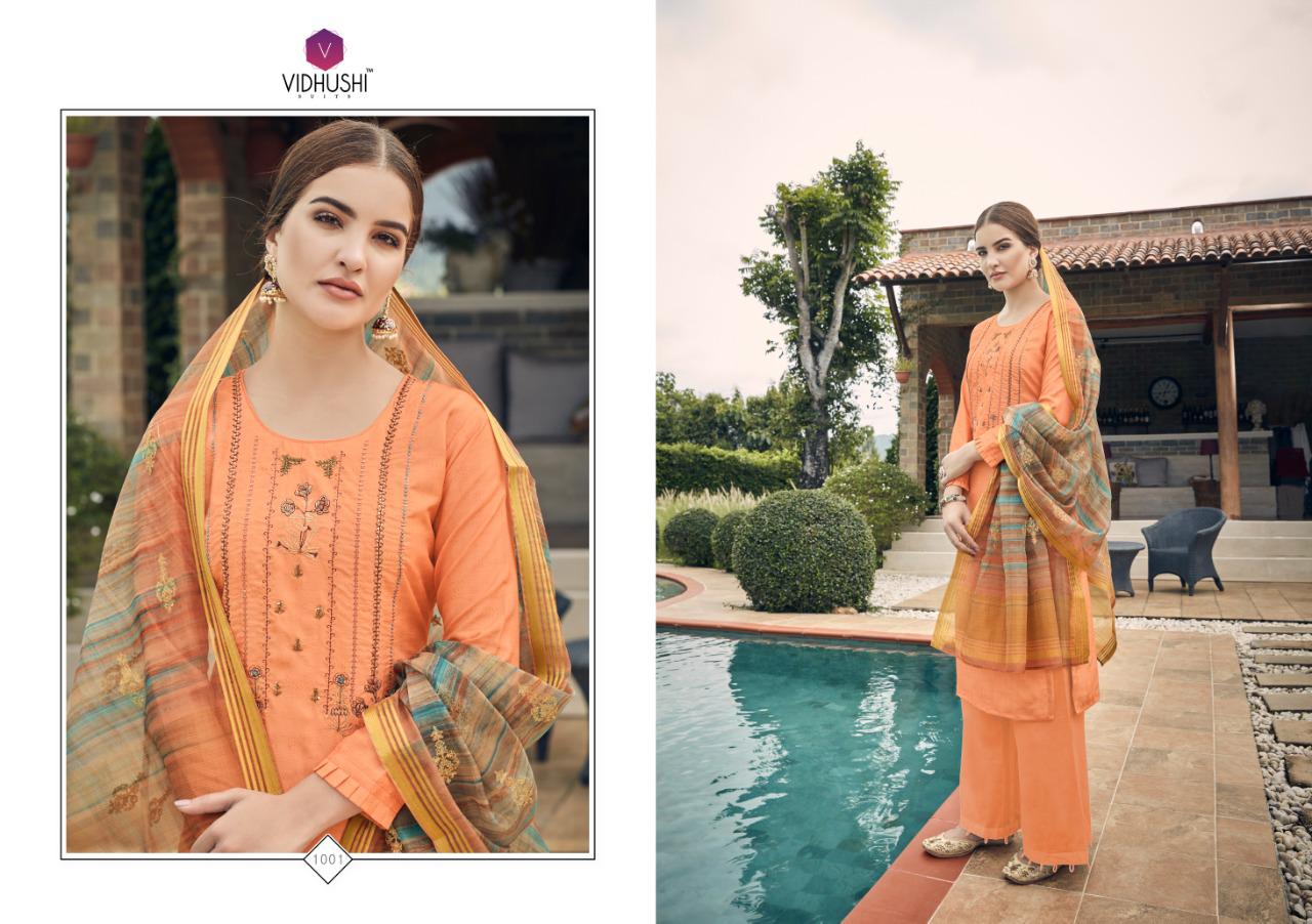 Rowena By Vidhushi Suits 1001 To 1006 Series Designer Collection Suits Beautiful Stylish Fancy Colorful Party Wear & Occasional Wear Dolla Silk With Digital Print With Embroidery Dresses At Wholesale Price