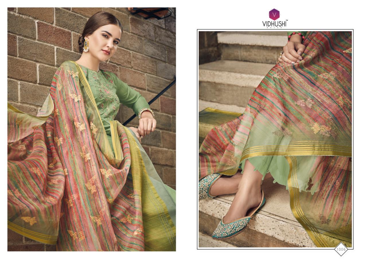 Rowena By Vidhushi Suits 1001 To 1006 Series Designer Collection Suits Beautiful Stylish Fancy Colorful Party Wear & Occasional Wear Dolla Silk With Digital Print With Embroidery Dresses At Wholesale Price