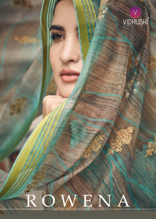 Rowena By Vidhushi Suits 1001 To 1006 Series Designer Collection Suits Beautiful Stylish Fancy Colorful Party Wear & Occasional Wear Dolla Silk With Digital Print With Embroidery Dresses At Wholesale Price