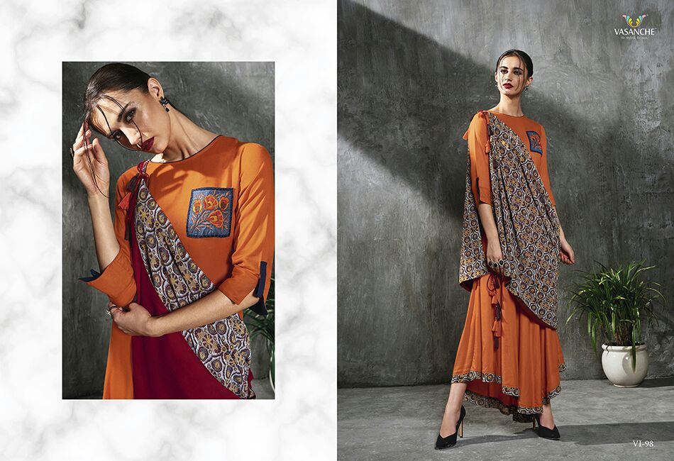 Royal Affair By Vasanche 96 To 99 Series Designer Beautiful Stylish Fancy Colorful Party Wear & Ethnic Wear Collection Georgette & Rayon Printed Kurtis At Wholesale Price