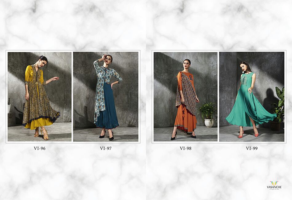 Royal Affair By Vasanche 96 To 99 Series Designer Beautiful Stylish Fancy Colorful Party Wear & Ethnic Wear Collection Georgette & Rayon Printed Kurtis At Wholesale Price