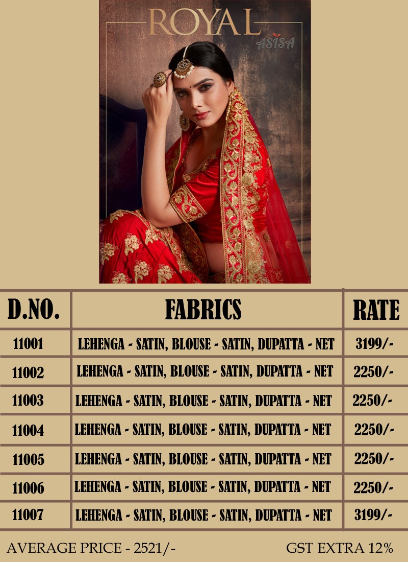 Royal By Asisa 11001 To 11007 Series Designer Beautiful Wedding Collection Occasional Wear & Party Wear Satin Lehengas At Wholesale Price
