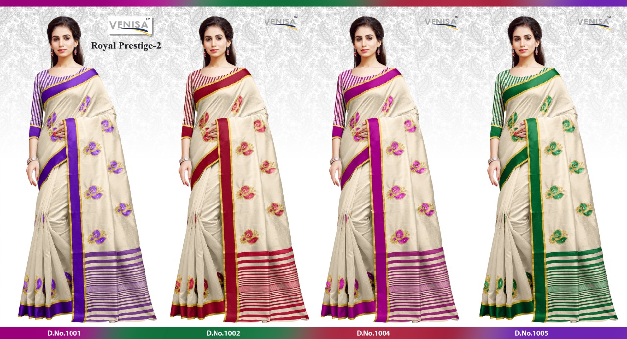 Royal Prestige Vol-2 By Venisa Indian Traditional Wear Collection Beautiful Stylish Fancy Colorful Party Wear & Occasional Wear Art Silk Cotton With Embroidery Sarees At Wholesale Price