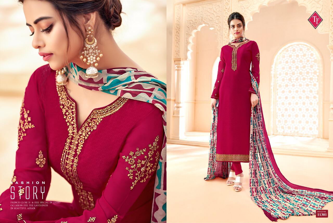 Royal Silk Vol-5 By Tanishk Fashion 11301 To 11308 Series Indian Traditional Wear Collection Beautiful Stylish Fancy Colorful Party Wear & Occasional Wear Pure French Crepe Embroiered Dresses At Wholesale Price