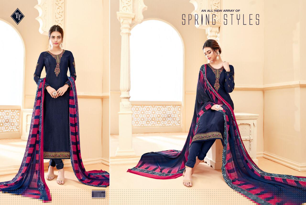 Royal Silk Vol-5 By Tanishk Fashion 11301 To 11308 Series Indian Traditional Wear Collection Beautiful Stylish Fancy Colorful Party Wear & Occasional Wear Pure French Crepe Embroiered Dresses At Wholesale Price