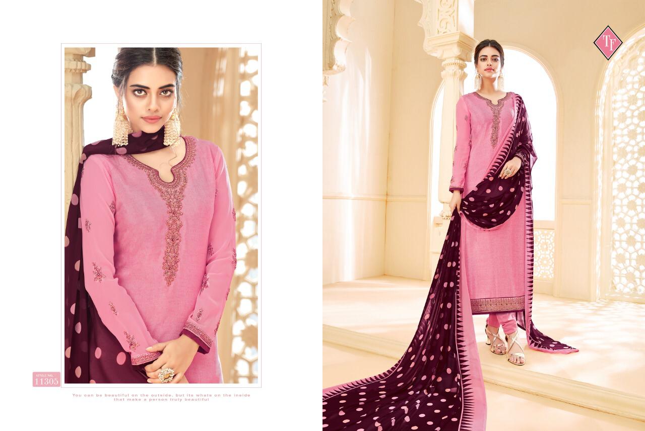Royal Silk Vol-5 By Tanishk Fashion 11301 To 11308 Series Indian Traditional Wear Collection Beautiful Stylish Fancy Colorful Party Wear & Occasional Wear Pure French Crepe Embroiered Dresses At Wholesale Price