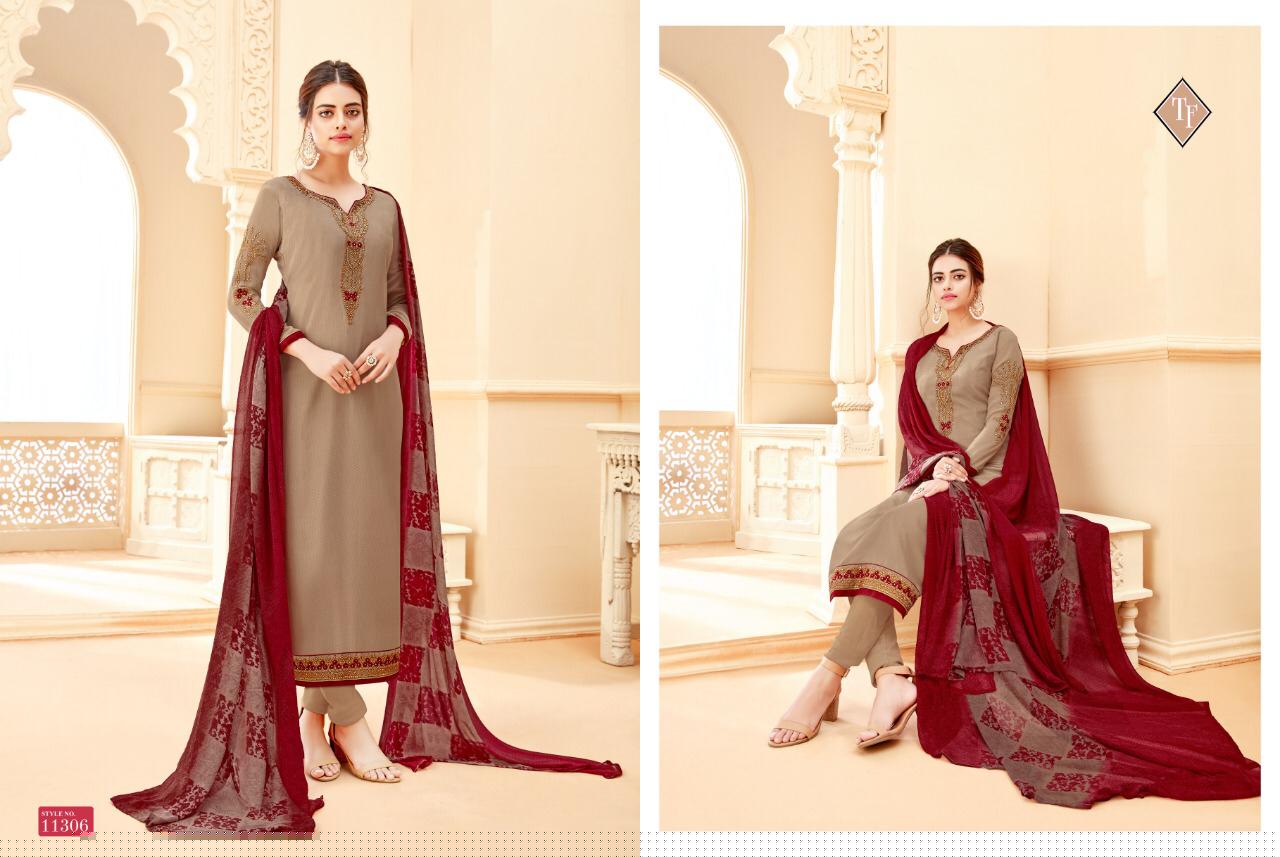 Royal Silk Vol-5 By Tanishk Fashion 11301 To 11308 Series Indian Traditional Wear Collection Beautiful Stylish Fancy Colorful Party Wear & Occasional Wear Pure French Crepe Embroiered Dresses At Wholesale Price