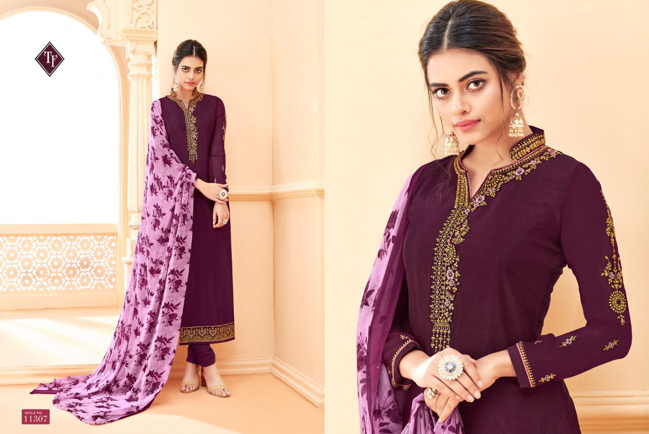Royal Silk Vol-5 By Tanishk Fashion 11301 To 11308 Series Indian Traditional Wear Collection Beautiful Stylish Fancy Colorful Party Wear & Occasional Wear Pure French Crepe Embroiered Dresses At Wholesale Price