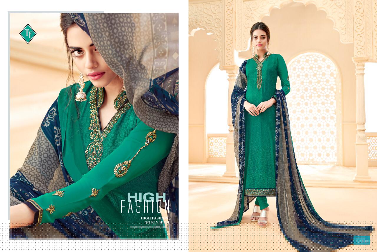Royal Silk Vol-5 By Tanishk Fashion 11301 To 11308 Series Indian Traditional Wear Collection Beautiful Stylish Fancy Colorful Party Wear & Occasional Wear Pure French Crepe Embroiered Dresses At Wholesale Price