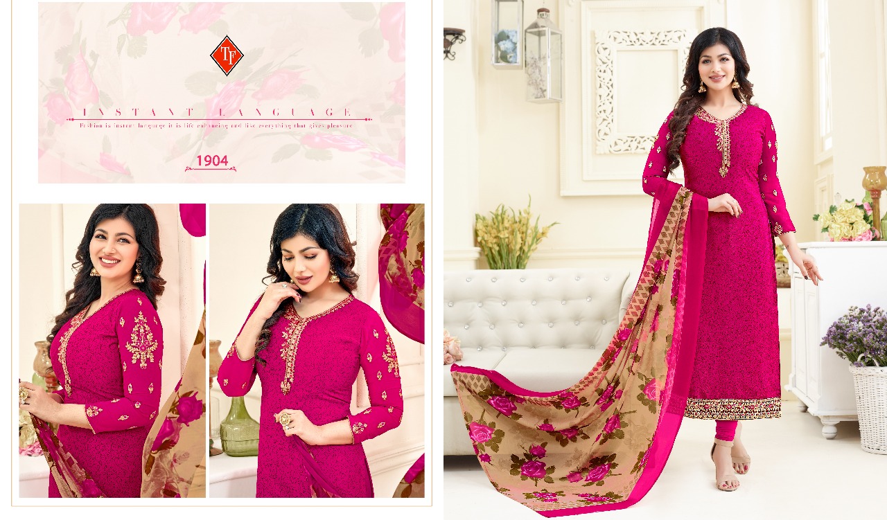 Royal Silk By Tanishk Fashion 1901 To 1908 Series Beautiful Stylish Fancy Colorful Fancy Designer Party Wear & Occasional Wear French Crepe Embroidered Dresses At Wholesale Price