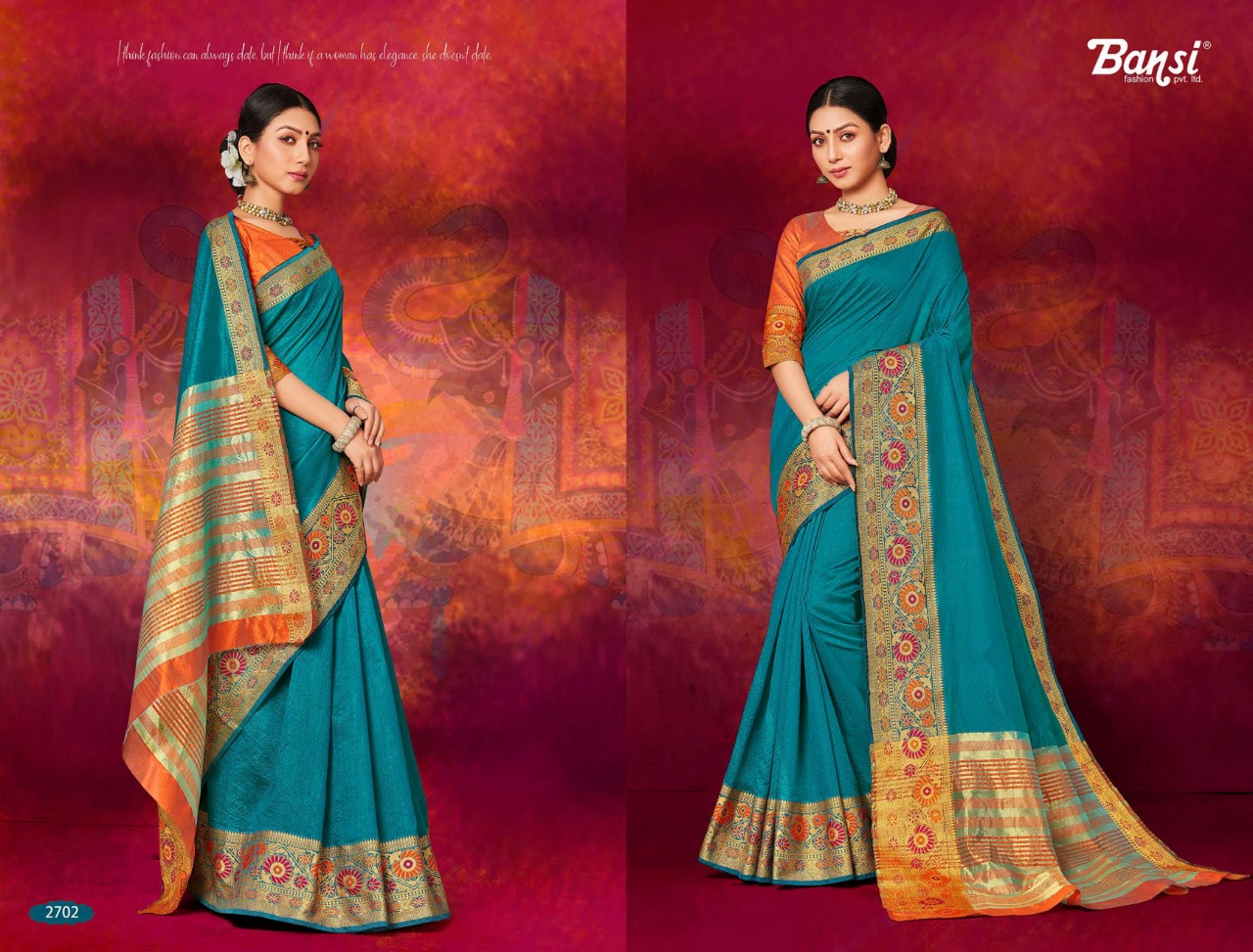 Royal Touch By Bansi Tex Fab 2701 To 2712 Series Indian Traditional Wear Collection Beautiful Stylish Fancy Colorful Party Wear & Occasional Wear Top Dyed Sarees At Wholesale Price