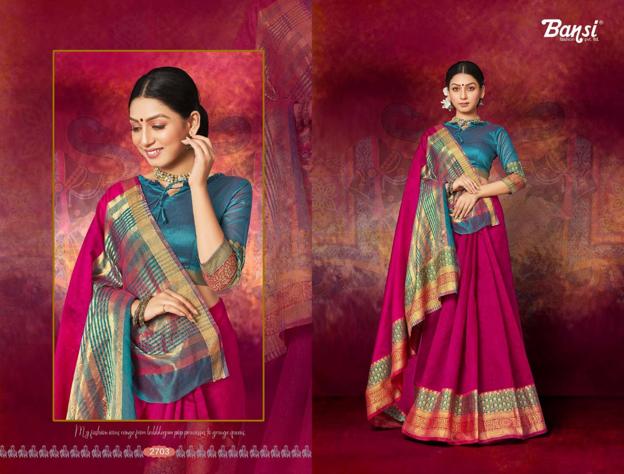 Royal Touch By Bansi Tex Fab 2701 To 2712 Series Indian Traditional Wear Collection Beautiful Stylish Fancy Colorful Party Wear & Occasional Wear Top Dyed Sarees At Wholesale Price