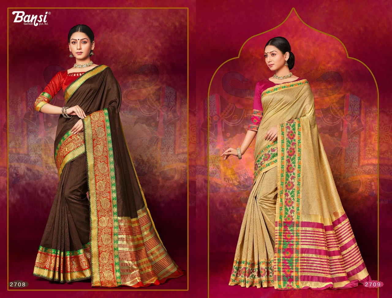 Royal Touch By Bansi Tex Fab 2701 To 2712 Series Indian Traditional Wear Collection Beautiful Stylish Fancy Colorful Party Wear & Occasional Wear Top Dyed Sarees At Wholesale Price