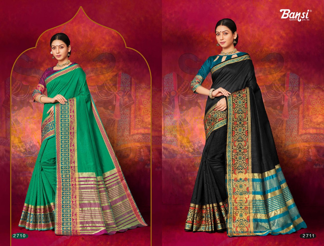 Royal Touch By Bansi Tex Fab 2701 To 2712 Series Indian Traditional Wear Collection Beautiful Stylish Fancy Colorful Party Wear & Occasional Wear Top Dyed Sarees At Wholesale Price