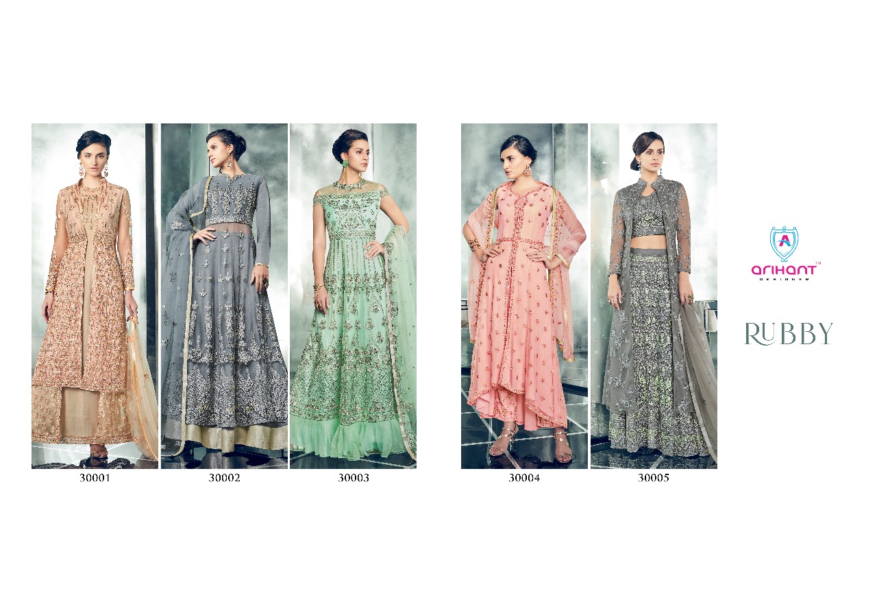 Rubby By Arihant Designer 30001 To 30005 Series Designer Wedding Collection Beautiful Stylish Fancy Colorful Party Wear & Occasional Wear Heavy Dull Mono Net Dresses At Wholesale Price