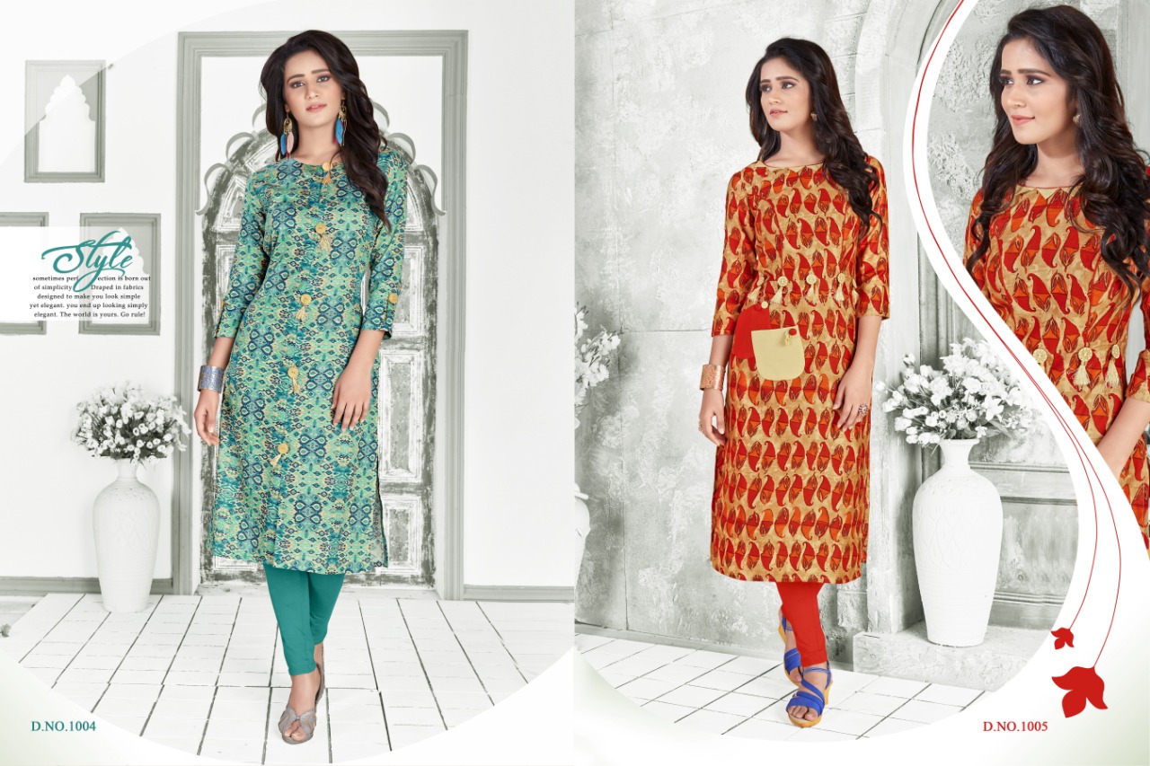 Rubeena By Assian Arts 1001 To 1012 Series Stylish Fancy Beautiful Colorful Casual Wear & Ethnic Wear Satin Printed Kurtis With Belt At Wholesale Price