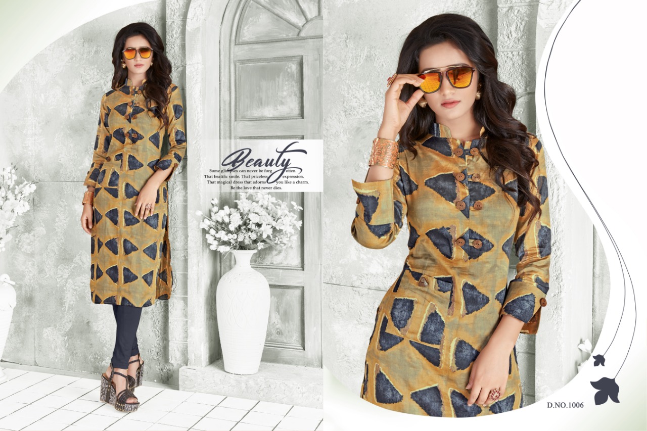 Rubeena By Assian Arts 1001 To 1012 Series Stylish Fancy Beautiful Colorful Casual Wear & Ethnic Wear Satin Printed Kurtis With Belt At Wholesale Price