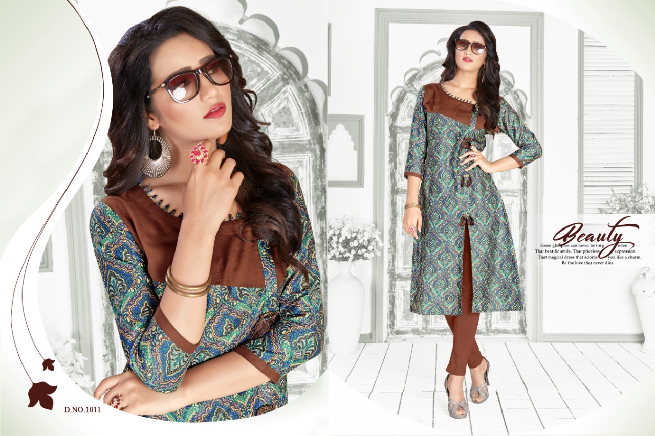 Rubeena By Assian Arts 1001 To 1012 Series Stylish Fancy Beautiful Colorful Casual Wear & Ethnic Wear Satin Printed Kurtis With Belt At Wholesale Price