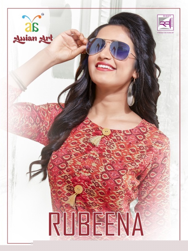 Rubeena By Assian Arts 1001 To 1012 Series Stylish Fancy Beautiful Colorful Casual Wear & Ethnic Wear Satin Printed Kurtis With Belt At Wholesale Price