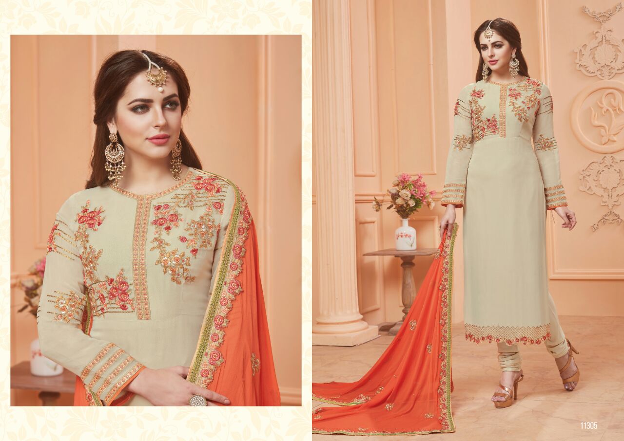 Ruhaab Vol-44 By Shivam Prints 11300 To 11308 Series Beautiful Stylish Fancy Colorful Party Wear & Occasional Wear Mango Georgette Embroidered Dresses At Wholesale Price