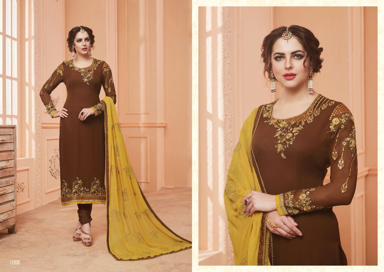 Ruhaab Vol-44 By Shivam Prints 11300 To 11308 Series Beautiful Stylish Fancy Colorful Party Wear & Occasional Wear Mango Georgette Embroidered Dresses At Wholesale Price