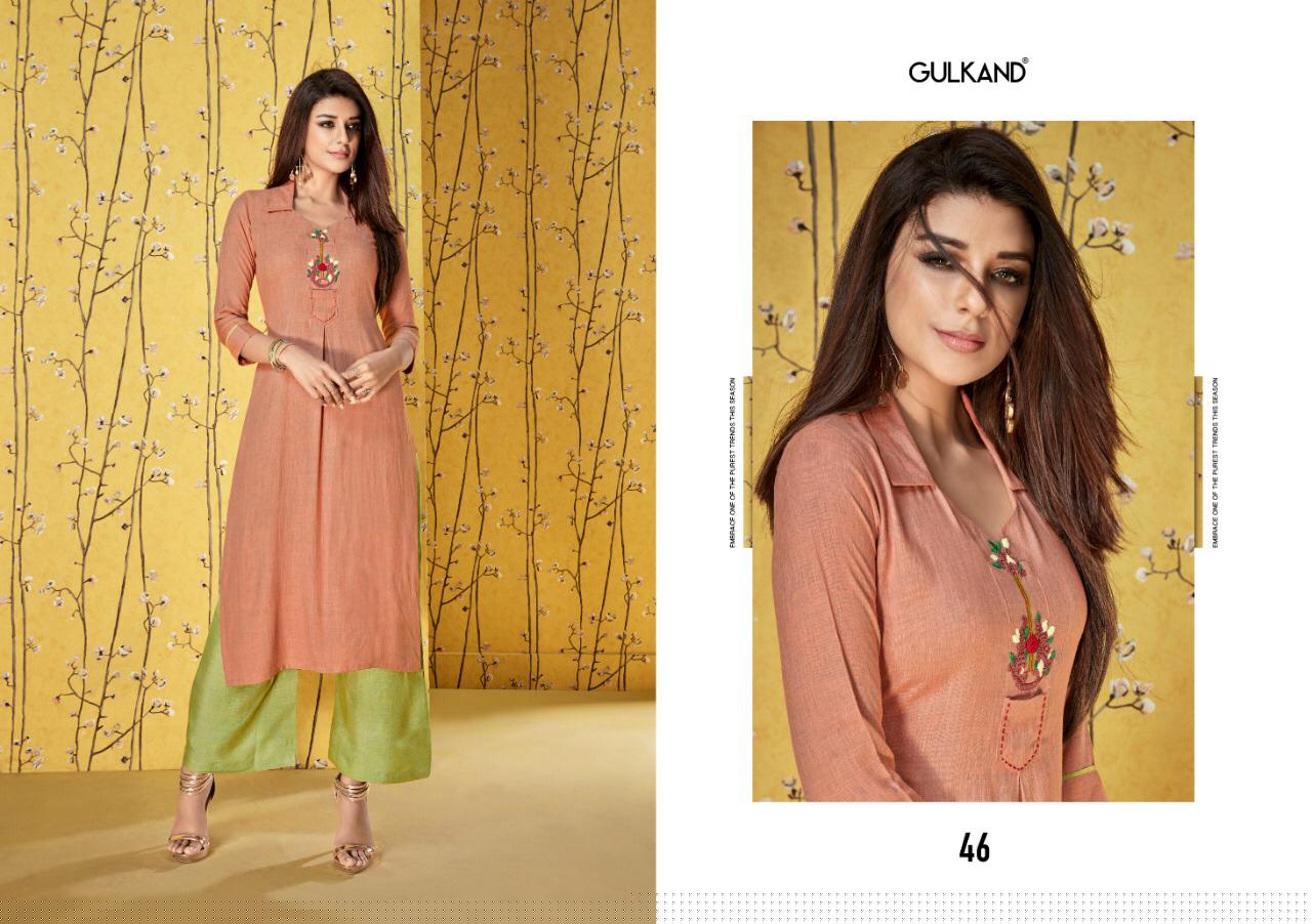 Ruhani By Gulkand 45 To 50 Series Beautiful Colorful Stylish Fancy Casual Wear & Ethnic Wear & Ready To Wear Heavy Two Tone Rayon With Palazzo Kurtis At Wholesale Price