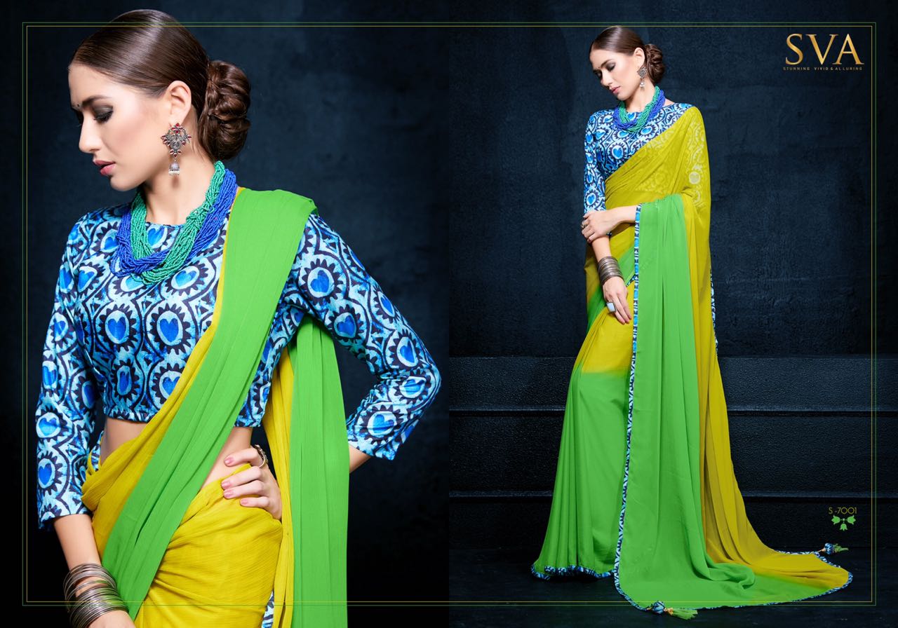 Rung By Sva 7001 To 7010 Series Indian Traditional Wear Collection Beautiful Stylish Fancy Colorful Party Wear & Occasional Wear Pure Chiffon Sarees At Wholesale Price