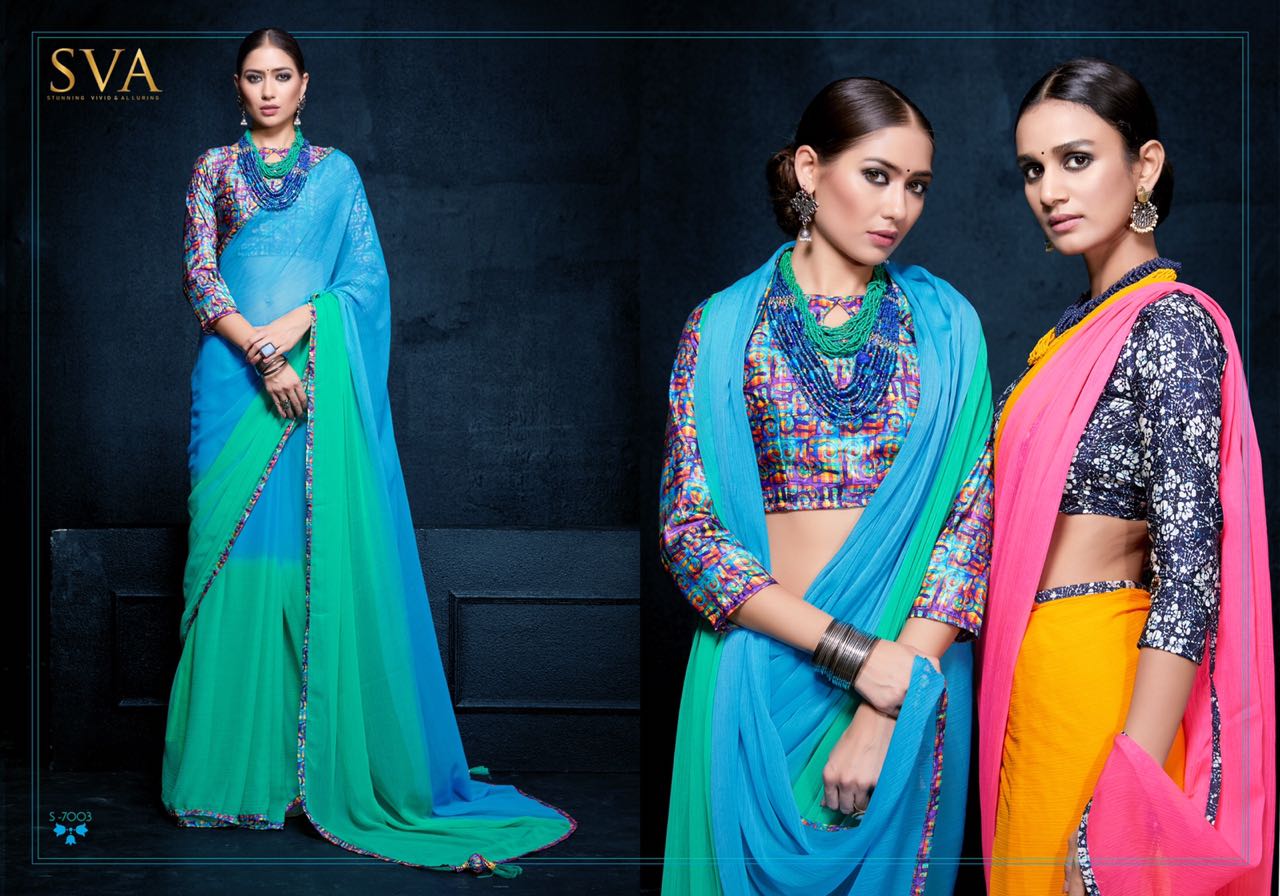 Rung By Sva 7001 To 7010 Series Indian Traditional Wear Collection Beautiful Stylish Fancy Colorful Party Wear & Occasional Wear Pure Chiffon Sarees At Wholesale Price