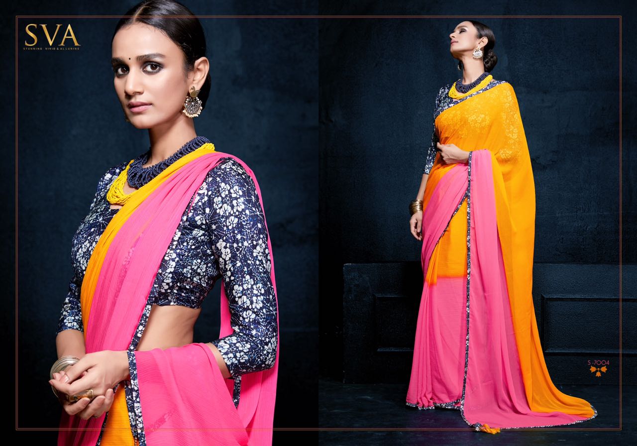 Rung By Sva 7001 To 7010 Series Indian Traditional Wear Collection Beautiful Stylish Fancy Colorful Party Wear & Occasional Wear Pure Chiffon Sarees At Wholesale Price