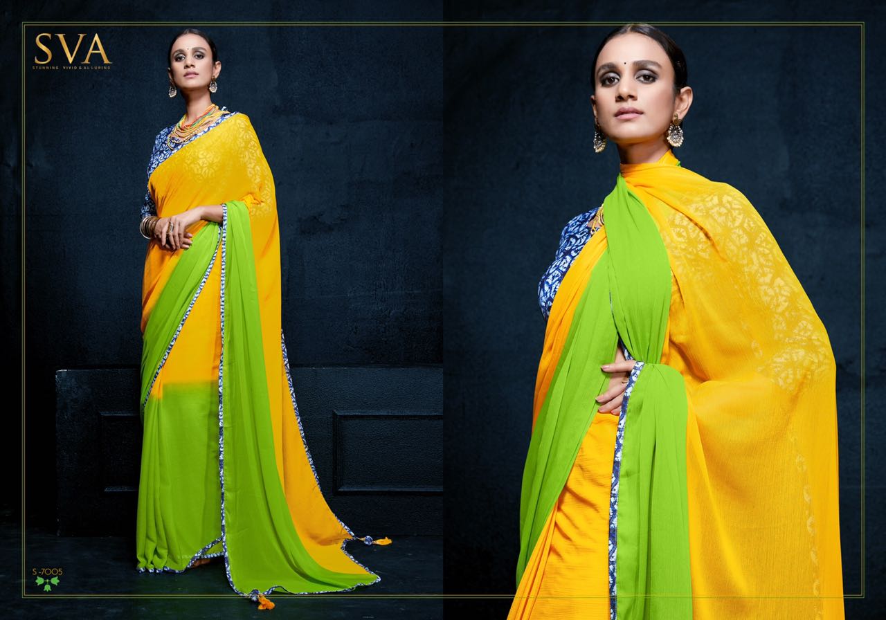Rung By Sva 7001 To 7010 Series Indian Traditional Wear Collection Beautiful Stylish Fancy Colorful Party Wear & Occasional Wear Pure Chiffon Sarees At Wholesale Price