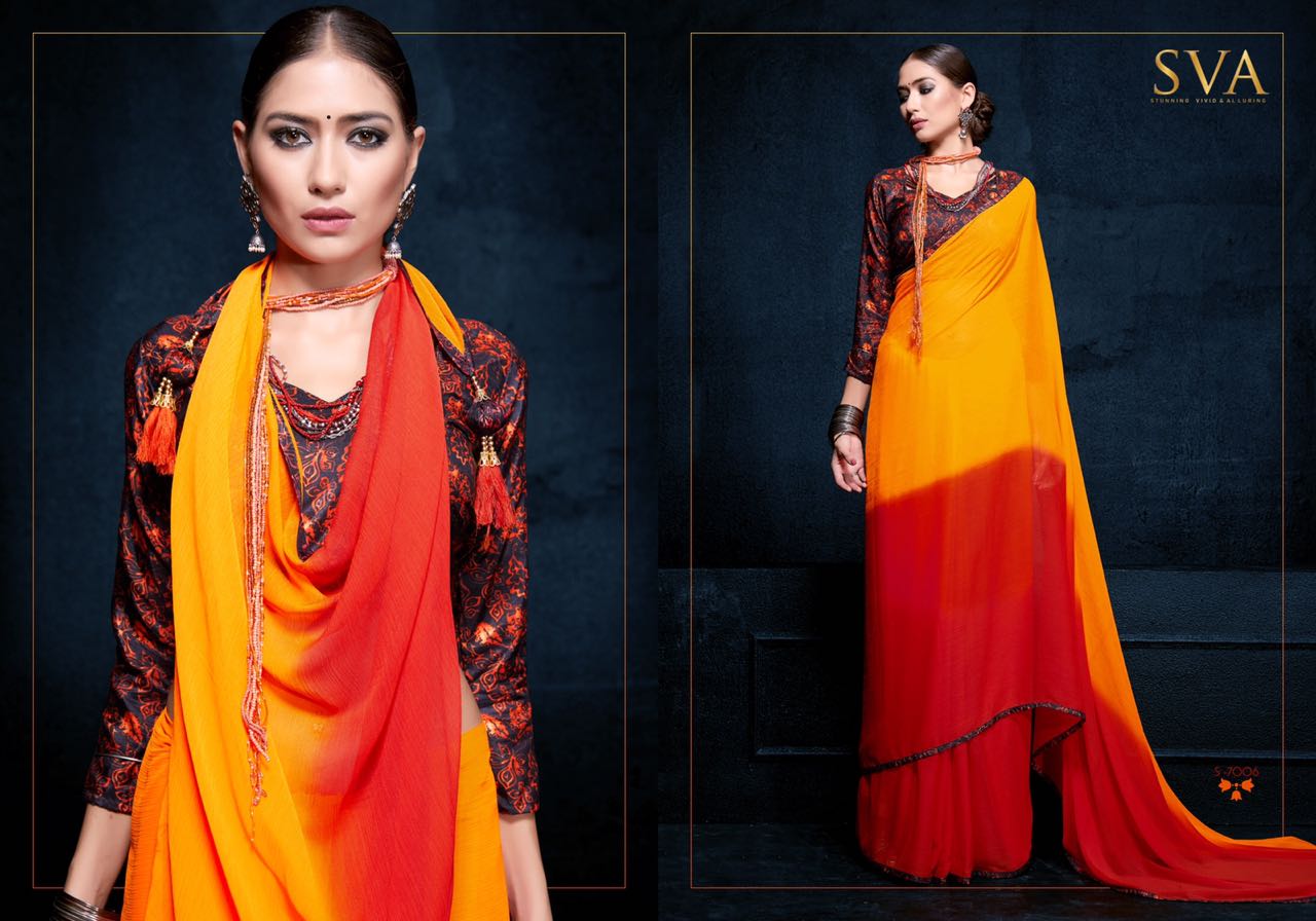 Rung By Sva 7001 To 7010 Series Indian Traditional Wear Collection Beautiful Stylish Fancy Colorful Party Wear & Occasional Wear Pure Chiffon Sarees At Wholesale Price