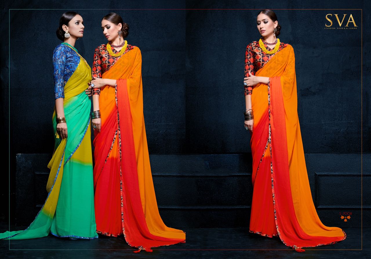 Rung By Sva 7001 To 7010 Series Indian Traditional Wear Collection Beautiful Stylish Fancy Colorful Party Wear & Occasional Wear Pure Chiffon Sarees At Wholesale Price