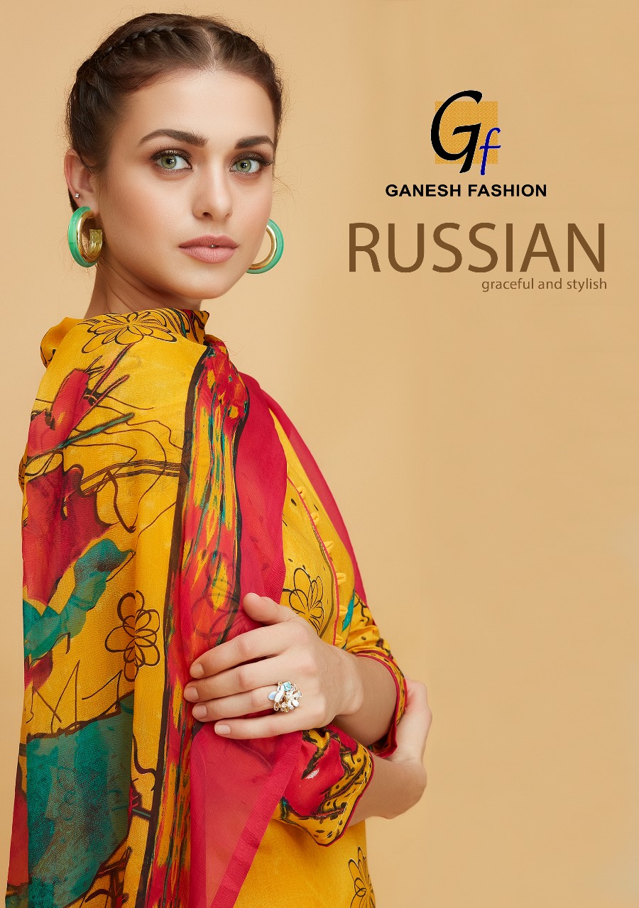 Russian By Ganesh Fashion 913 To 922 Series Beautiful Suits Stylish Fancy Colorful Casual Wear & Ethnic Wear Cambric Printed Dresses At Wholesale Price