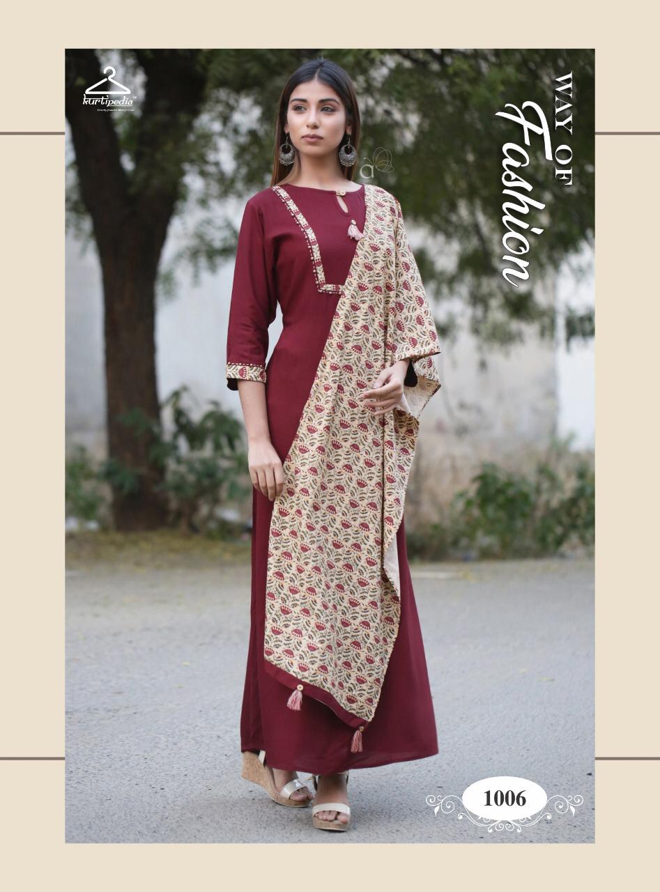 Saadgi By Kurti Pedia 1001 To 1006 Series Beautiful Stylish Colorful Fancy Party Wear & Ethnic Wear & Ready To Wear Rayon Printed Kurtis At Wholesale Price