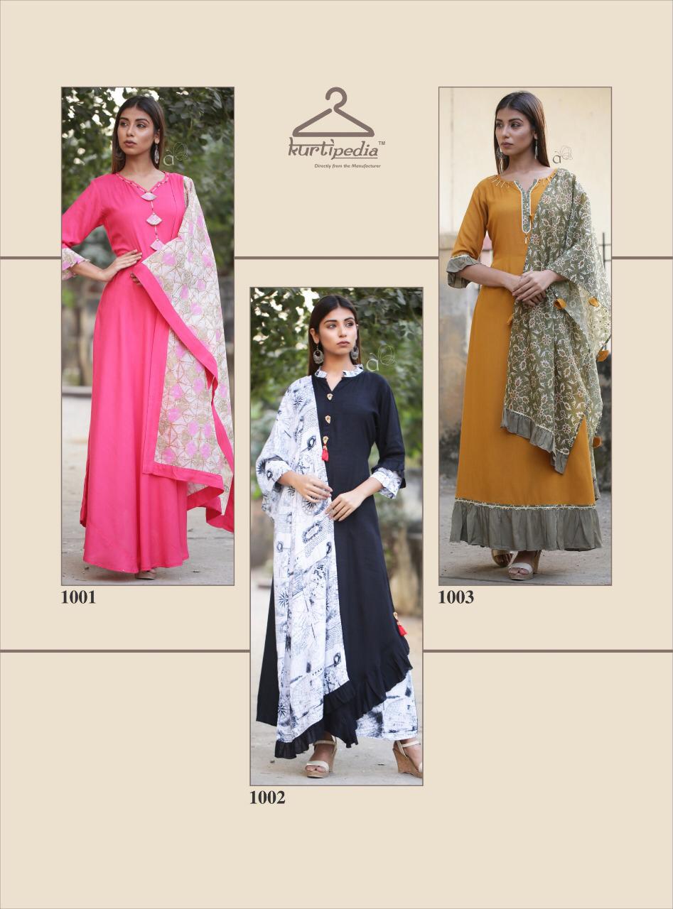 Saadgi By Kurti Pedia 1001 To 1006 Series Beautiful Stylish Colorful Fancy Party Wear & Ethnic Wear & Ready To Wear Rayon Printed Kurtis At Wholesale Price