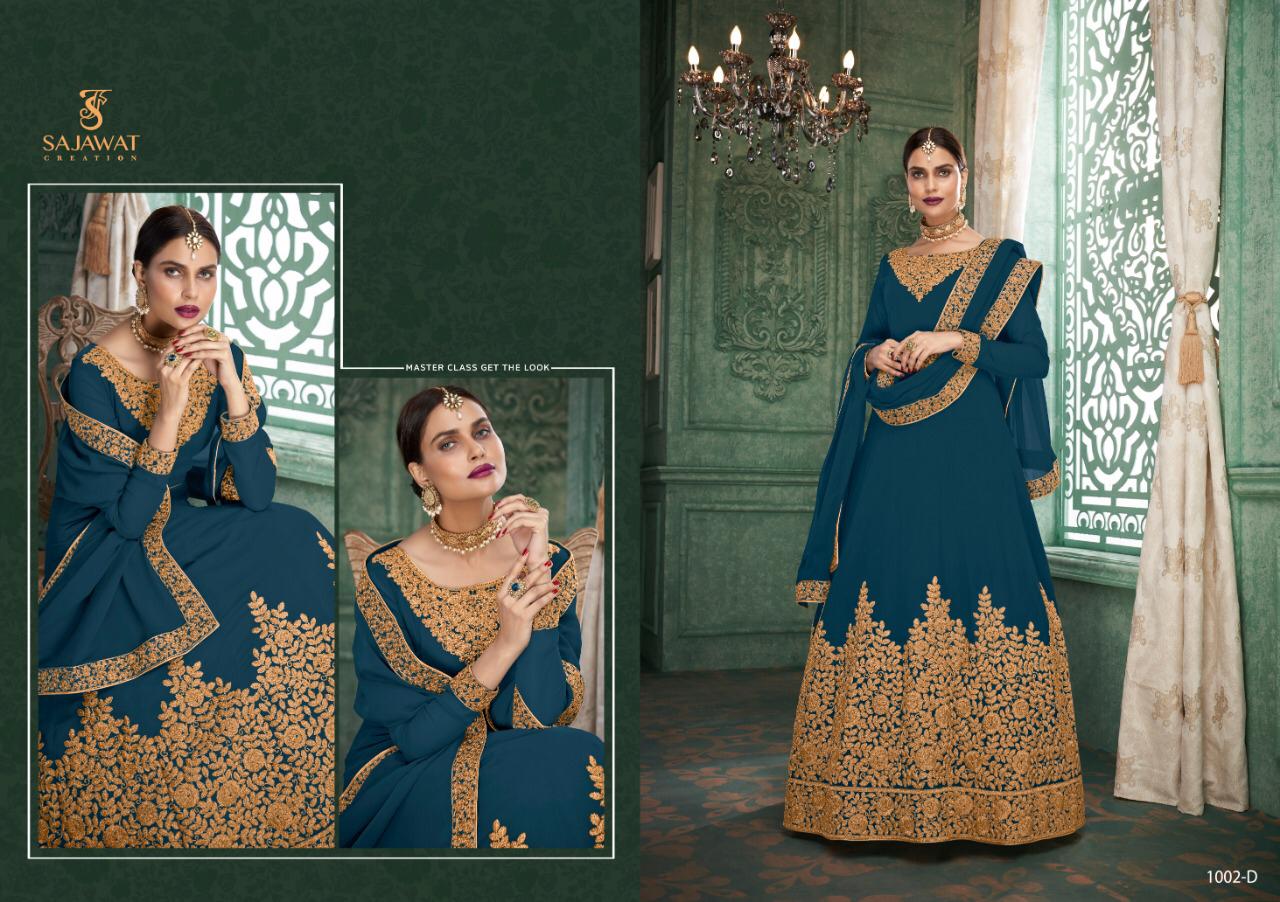 Sahoo By Sajawat Creation 1001-a To 1002-d Series Designer Suits Collection Beautiful Stylish Fancy Colorful Party Wear & Occasional Wear Heavy Faux Georgette With Embroidered Dresses At Wholesale Price