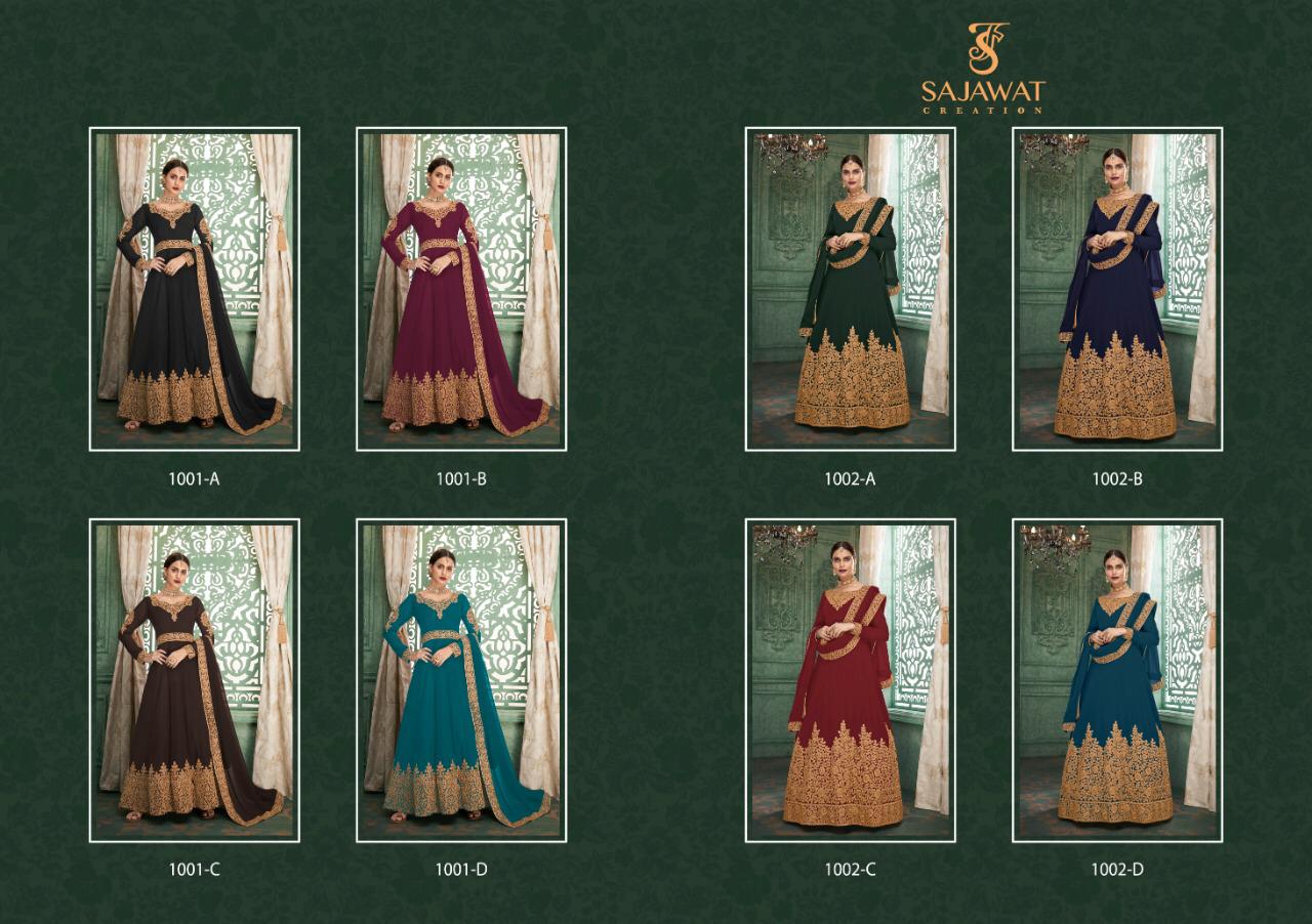 Sahoo By Sajawat Creation 1001-a To 1002-d Series Designer Suits Collection Beautiful Stylish Fancy Colorful Party Wear & Occasional Wear Heavy Faux Georgette With Embroidered Dresses At Wholesale Price