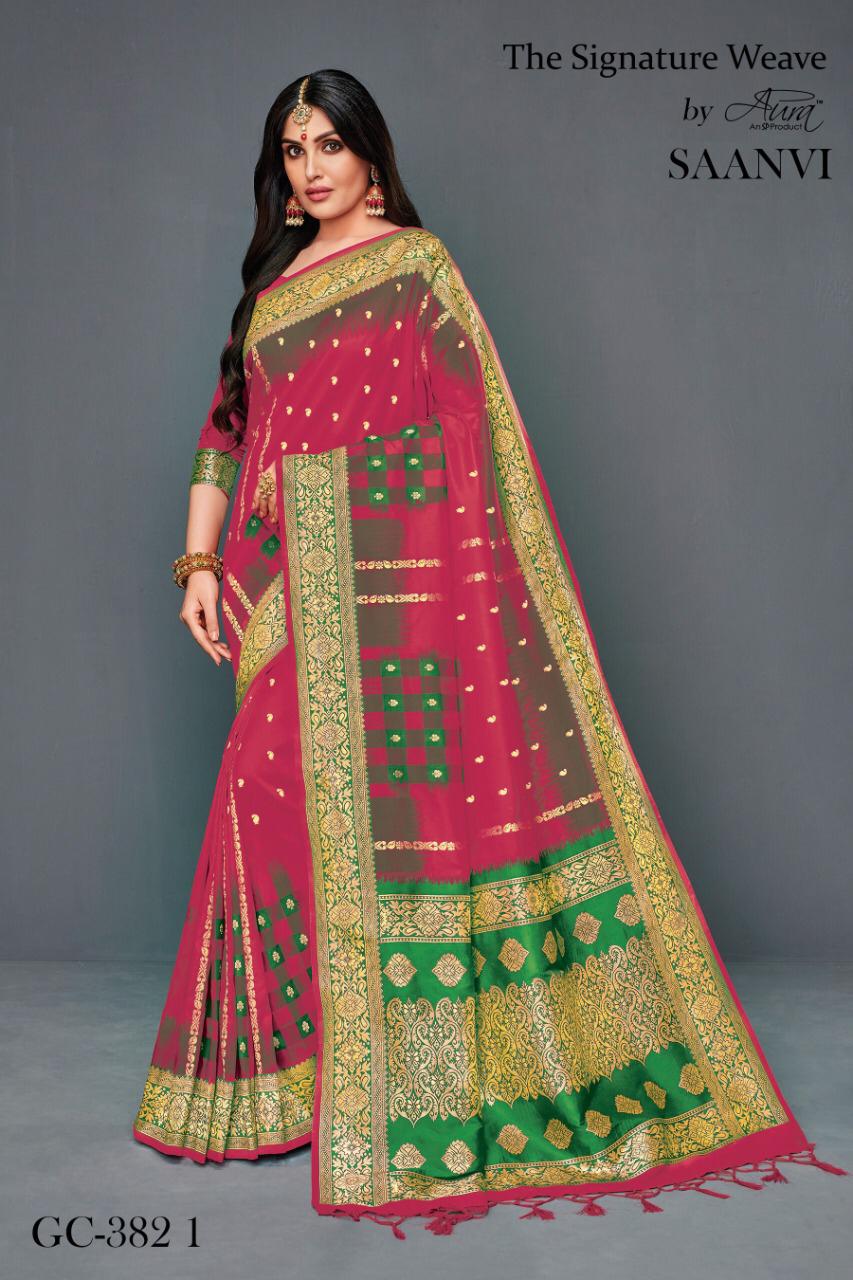 Saanvi By Aura 3821 To 3828 Series Indian Traditional Wear Collection Beautiful Stylish Fancy Colorful Party Wear & Occasional Wear Lichi Silk Printed Sarees At Wholesale Price
