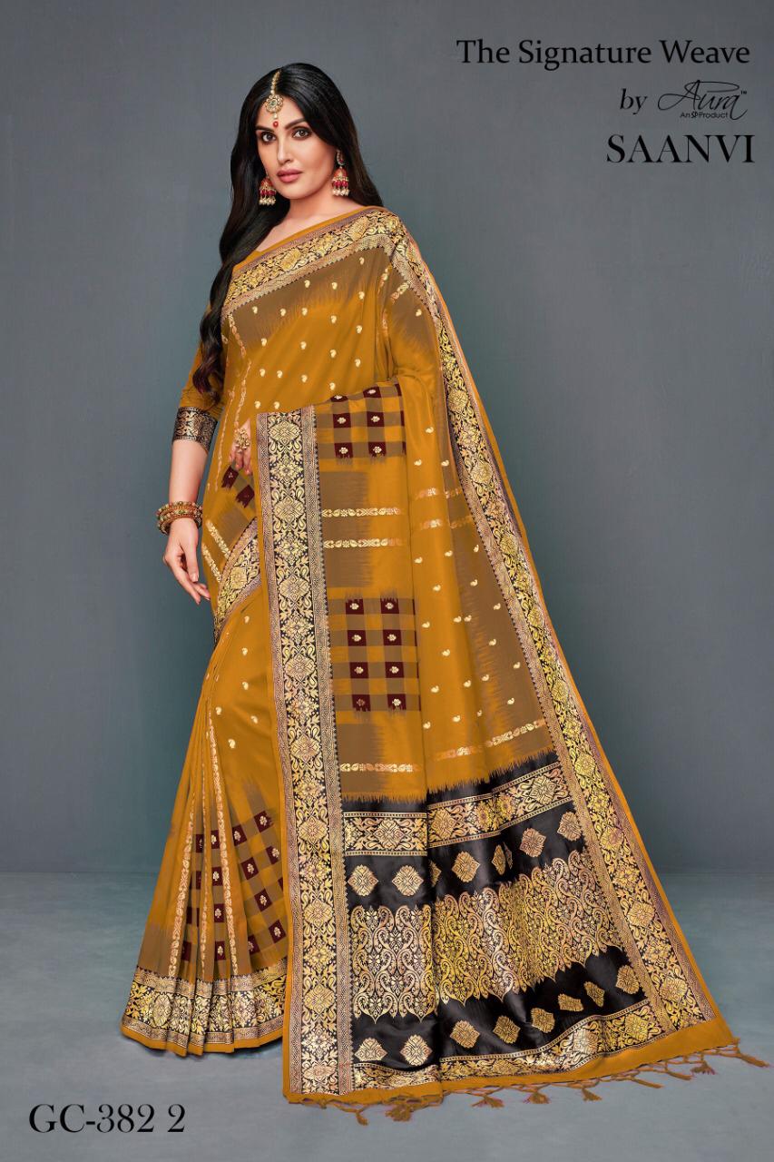 Saanvi By Aura 3821 To 3828 Series Indian Traditional Wear Collection Beautiful Stylish Fancy Colorful Party Wear & Occasional Wear Lichi Silk Printed Sarees At Wholesale Price