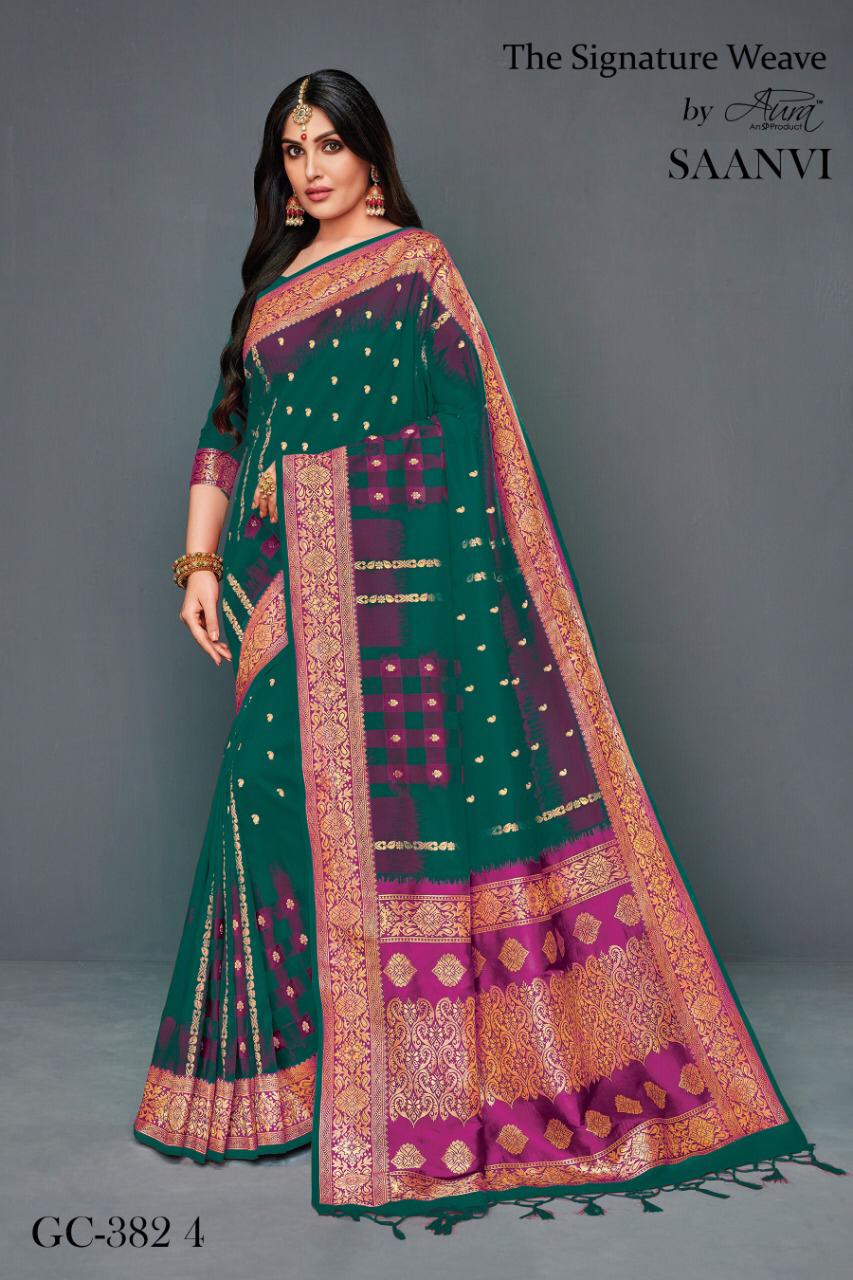 Saanvi By Aura 3821 To 3828 Series Indian Traditional Wear Collection Beautiful Stylish Fancy Colorful Party Wear & Occasional Wear Lichi Silk Printed Sarees At Wholesale Price