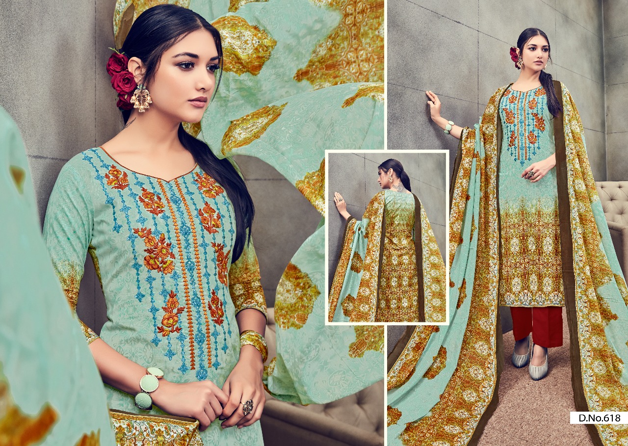 Sabiya By Kalyan Prints 613 To 622 Series Beautiful Stylish Fancy Colorful Casual Wear & Ethnic Wear Collection Pure Cotton Embroidered Dresses At Wholesale Price