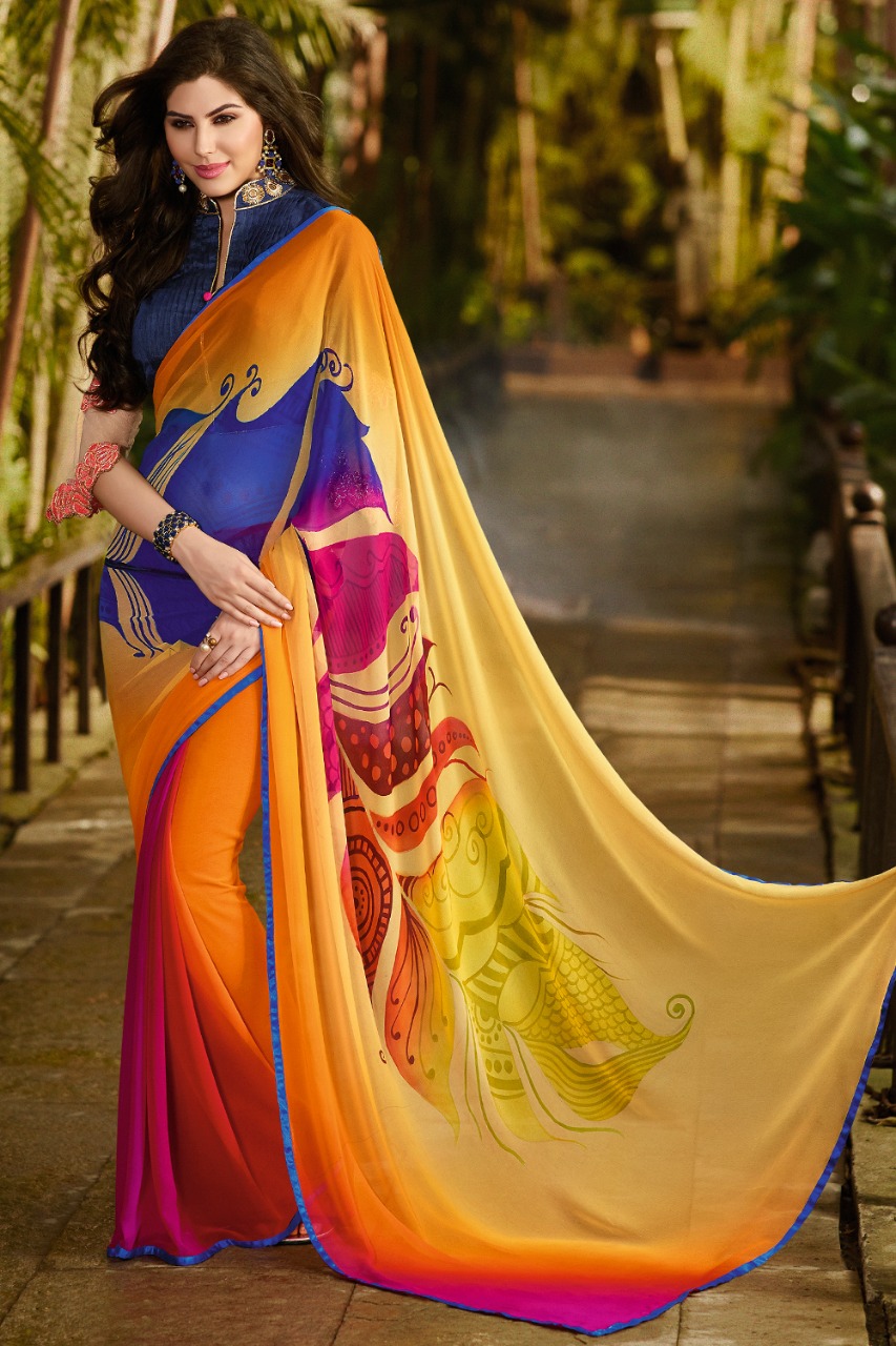 Sabya By Sanskar Tex Print Indian Traditional Wear Collection Beautiful Stylish Fancy Colorful Party Wear & Occasional Wear Georgette Printed Sarees At Wholesale Price