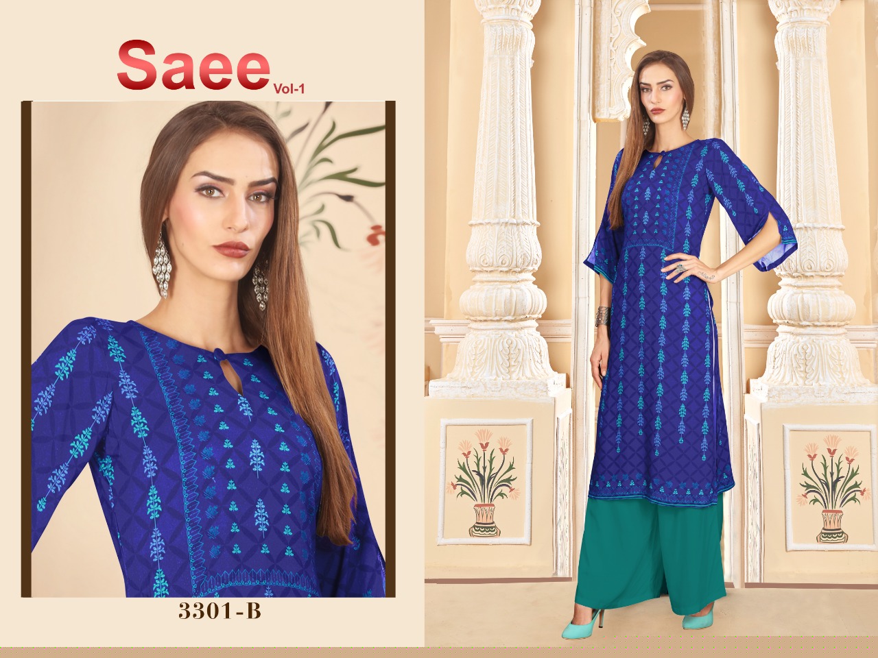 Saee Vol-1 By Ram Fashion 3301-a To 3310-b Series Beautiful Stylish Fancy Colorful Casual Wear & Ethnic Wear & Ready To Wear Rayon Cotton Digital Printed Kurtis With Bottom At Wholesale Price