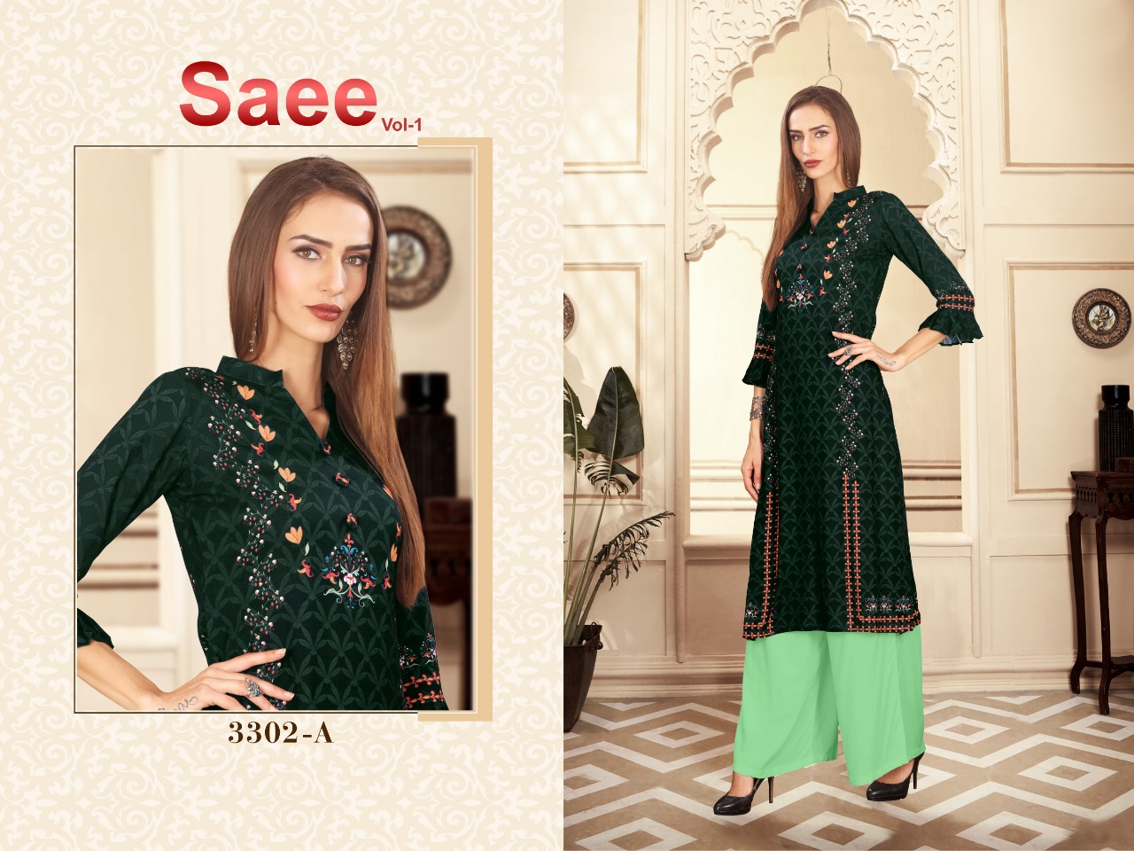 Saee Vol-1 By Ram Fashion 3301-a To 3310-b Series Beautiful Stylish Fancy Colorful Casual Wear & Ethnic Wear & Ready To Wear Rayon Cotton Digital Printed Kurtis With Bottom At Wholesale Price